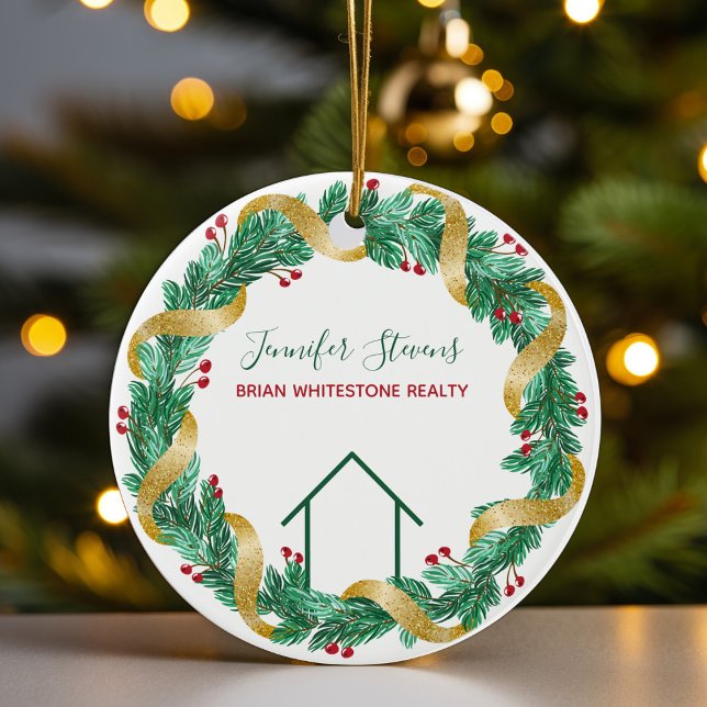Echte Weihnachten im Anwesen Elegante Green Gold C Keramik Ornament (Von Creator hochgeladen)