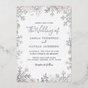 ECHTEN SILVER FOIL Blush Snowflake Hochzeit  Folieneinladung