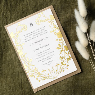 Echter Goldkreis-Monogramm-Kranz getrocknete Wildb Folieneinladung