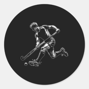 Echter Hockeyspieler Action Spieler Feldhockey Runder Aufkleber