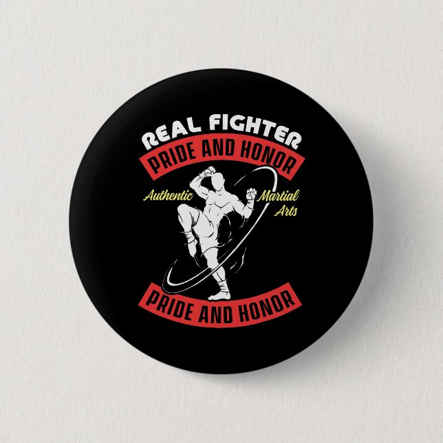 Echter Kämpfer Muay Thai MMA Kampf Authentische Ka Button (Vorderseite)