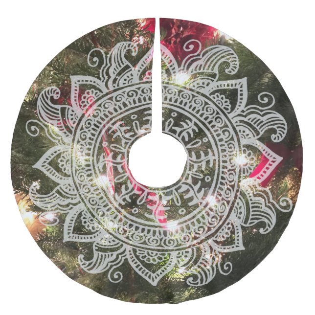 Echter Weihnachtsbaum Doily Mandala Snowflake Lace Polyester Weihnachtsbaumdecke (Vorderseite)