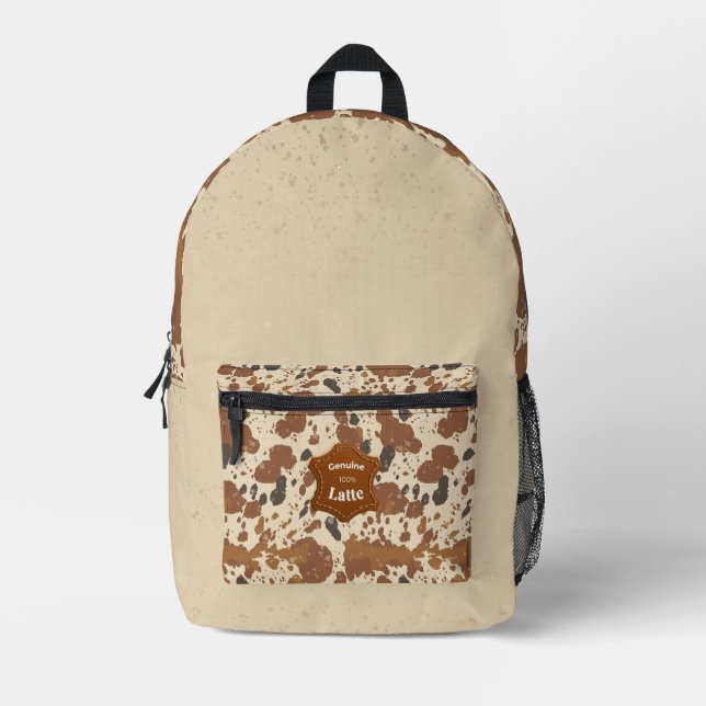 Echtes 100% Latte  | Cowhide-Kaffee-Ästhetik Bedruckter Rucksack (Vorderseite)
