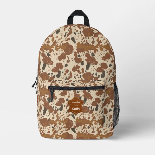 Echtes 100% Latte  | Cowhide-Kaffee-Ästhetik Bedruckter Rucksack (Vorderseite)