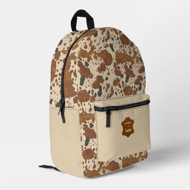 Echtes 100% Latte  | Cowhide-Kaffee-Ästhetik Bedruckter Rucksack (Rückseitige Ecke links)