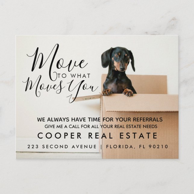 echtes Anwesen Bewegung zu was bewegt Sie Ankündig Ankündigungspostkarte (Vorderseite)