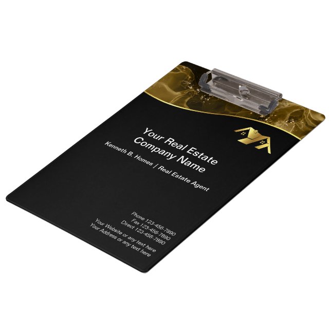 Echtes Anwesen. Konstruktion. Black Gold Klemmbrett (Schrägansicht)
