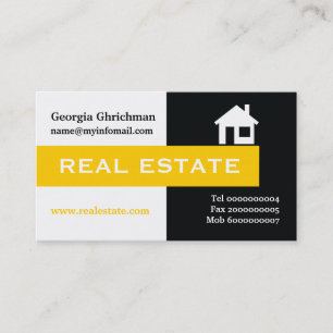 Echtes Anwesen, schwarz, weiß, gelb, auffallend Visitenkarte