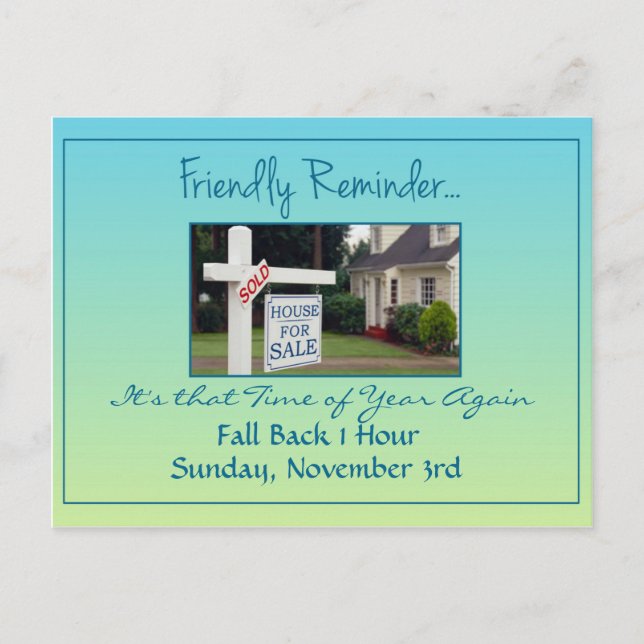 Echtes Anwesen Tageslicht Rettend Zeitänderungsanz Postkarte (Vorderseite)