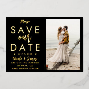 Echtes Folien-Gold Save The Date Foto Verlobung Folieneinladung