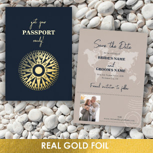 Echtes Folien-Hochzeitspass-Kompass Save the Date Folieneinladung