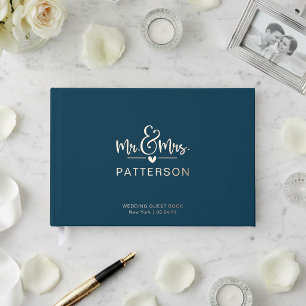 Echtes Folien-Mr-&-Mrs-Personalisierter-Name-Blau- Gästebuch