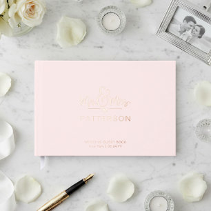 Echtes Folien-Mr-&-Mrs-Personalisierter-Name-Rosa- Gästebuch
