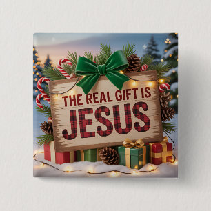 Echtes Geschenk Jesus Quadrat-Button Button
