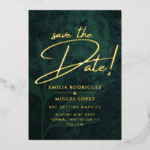 Echtes GOLD-FOLIENGEMÜSE Grün Save-the-Date-Hochze