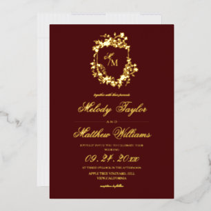 Echtes Goldfolie Elegantes Chers Monogramm Hochzei Folieneinladung