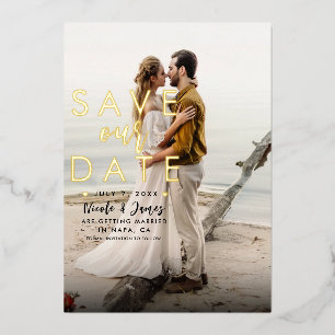 Echtes Goldfolie Modernes Save The Date Typ Foto Folieneinladung