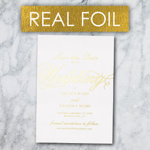 Echtes Goldfolien-Luxus-Weiß-Hochzeit-Sparen Sie d Folieneinladung