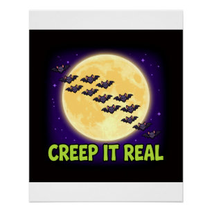 Echtes Grusel-Fledermäuse-Mond Halloween Poster