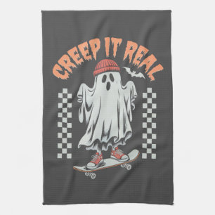 Echtes Retro-Halloween-Skate-Gespenst  Geschirrtuch