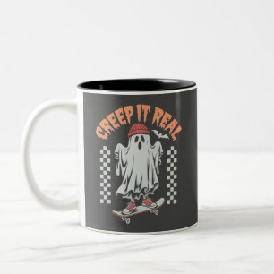 Echtes Retro-Halloween-Skate-Gespenst  Zweifarbige Tasse
