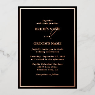 Echtes Rosen-Goldfolie Moderne Schwarze Hochzeit Folieneinladung