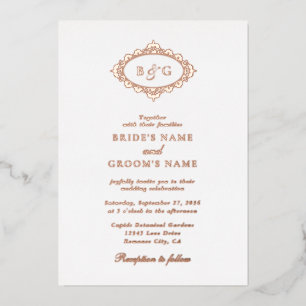 Echtes Rosen-Goldfolien-Kranz-Monogramm-Hochzeit Folieneinladung