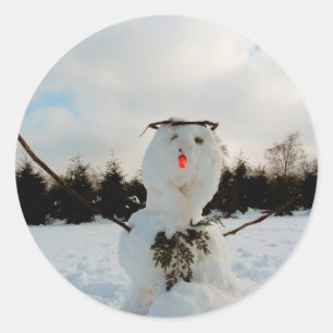 Echtes Schneemann-Foto Runder Aufkleber