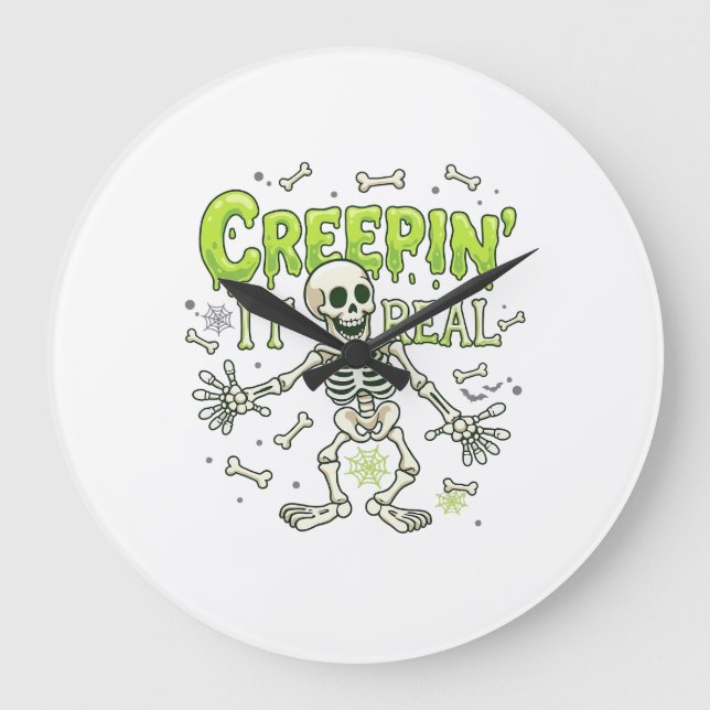 Echtes Skelett Halloween Knochen Spinne Wir Große Wanduhr (Vorderseite)