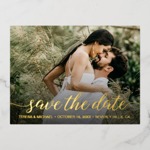 Echtgoldfolie Save the Date Custom Foto Wedding Folie Einladungspostkarte