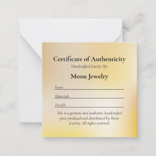 Echtheitsbescheinigung für Juweliergolden Mitteilungskarte