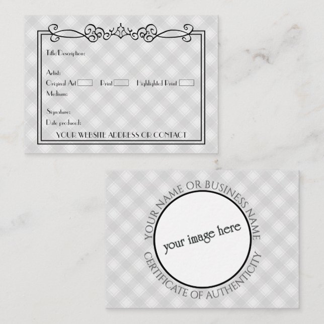 Echtheitszertifikat der Künstler Mitteilungskarte (Vorne/Hinten)