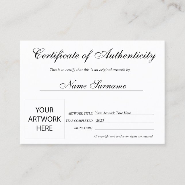 Echtheitszertifikat durch Hinzufügen von Logos Visitenkarte (Vorderseite)