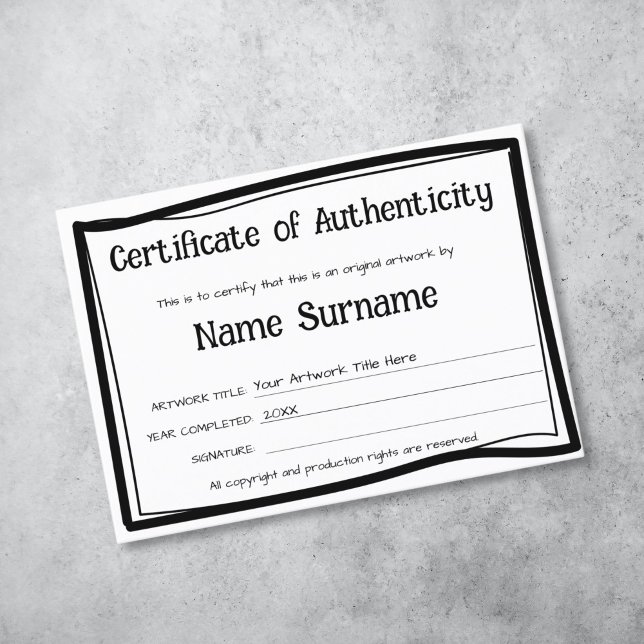 Echtheitszertifikat durch Hinzufügen von Logos Visitenkarte (simple modern black and white authenticity certificate)