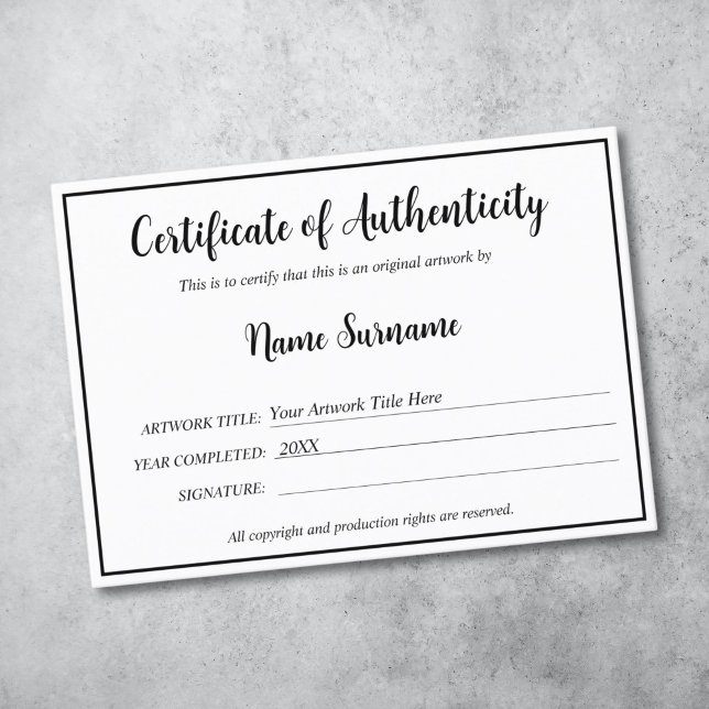 Echtheitszertifikat durch Hinzufügen von Logos Visitenkarte (simple black and white authenticity certificate)