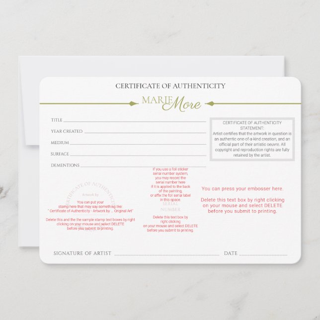 Echtheitszertifikat Einladung (Vorderseite)