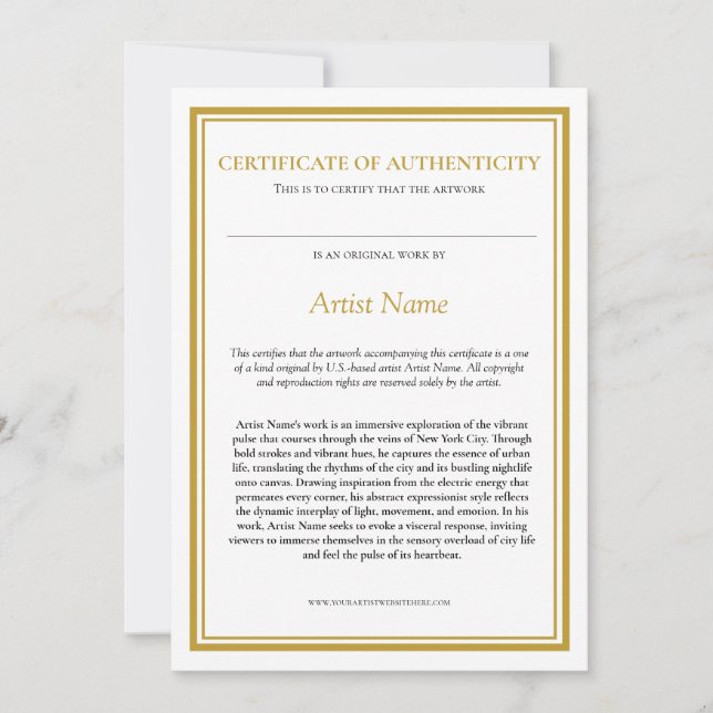 Echtheitszertifikat mit Künstlererklärung Dankeskarte (Vorderseite)