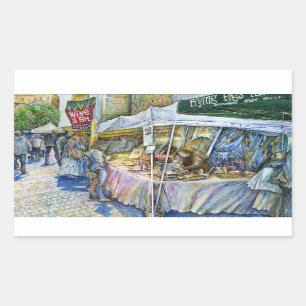 Ecke der Fliegenschweinfarm und Wein ein wenig. Rechteckiger Aufkleber