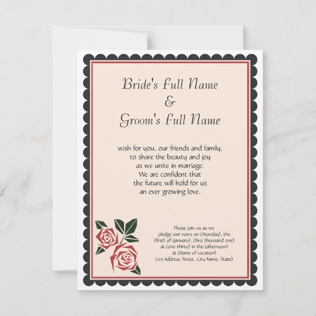 Eckige Rosen Einladung (Vorderseite)