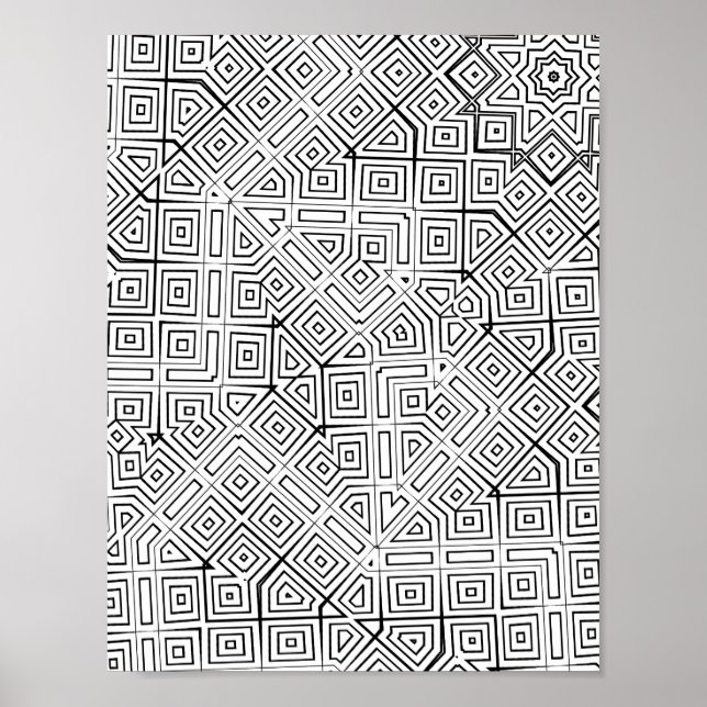 Eckiges Labyrinth-Gitter-Färbungsseiten-Musterdesi Poster (Vorne)