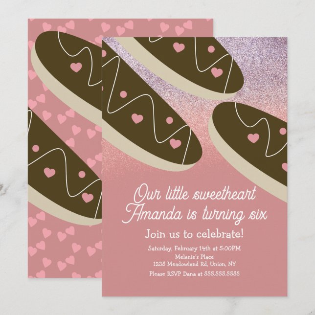 Eclair-Donuts-Unechter Glitter Valentinstag   Einladung (Vorne/Hinten)