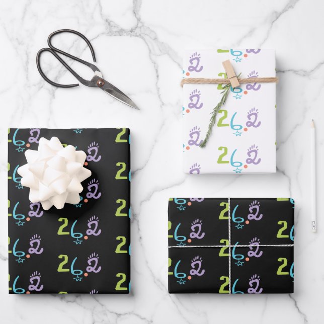 Eclectic 26.2 Marathon Theme Wrapping Paper Geschenkpapier Set (Vorderseite)