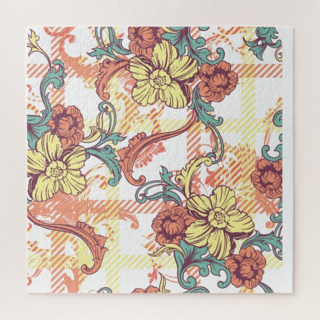 Eclectic Baroque Stoff Kariertes Muster Puzzle (Vertikal)