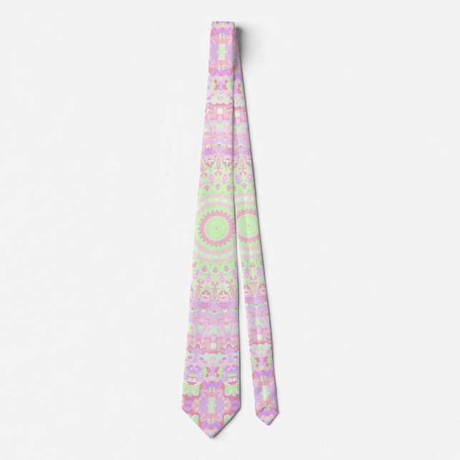 Eclectic Boho Groovy Trippy Hippie Pastel Mandala Krawatte (Vorderseite)