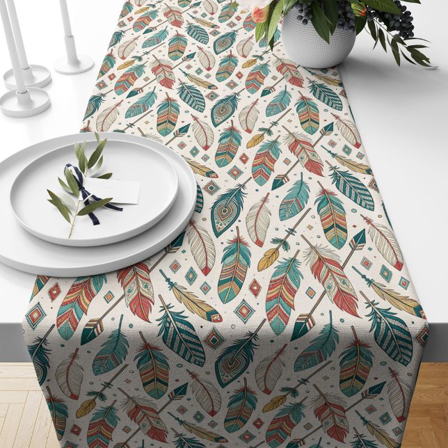 Eclectic Ethnic Table Runner Feathers Arrows Theme Großer Tischläufer (Eclectic Ethnic Table Runner Feathers Arrows Theme)