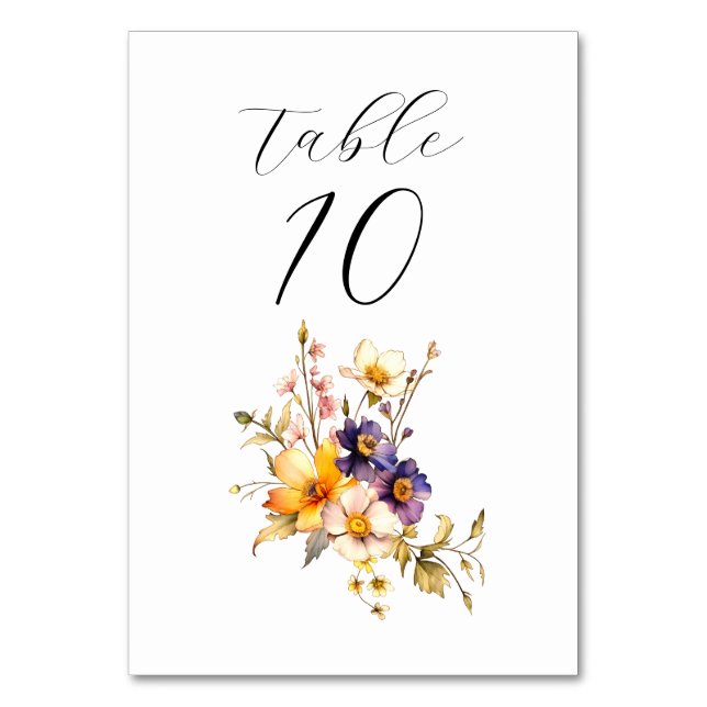 Eclectic Florals Wedding Table Card Tischnummer (Vorderseite)