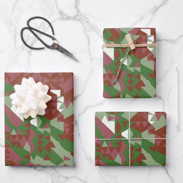 Eclectic Mod Retro Geometric Christmas Pattern Geschenkpapier Set (Vorderseite)