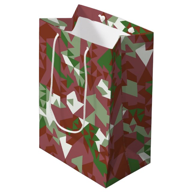 Eclectic Mod Retro Geometric Christmas Pattern Mittlere Geschenktüte (Vorderseite Schrägansicht)