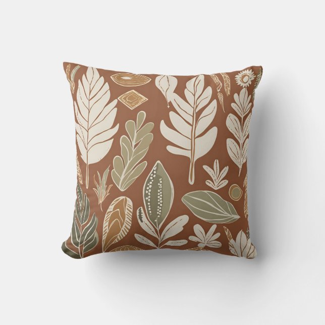 Eclectic Natural Terracotta Wildblume Boho Rustika Kissen (Vorderseite)