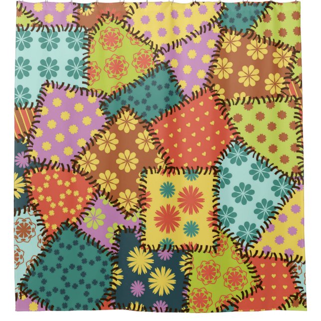 Eclectic Patchwork: Diverse Muster Mix Duschvorhang (Vorderseite)